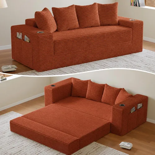 Vista 26 de Sofá cama sin hueso de 78 pulgadas para sala de estar, sofá cama Beige