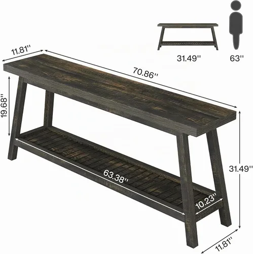 Vista 2 de Tribesigns - Mesa consola de 70,86 pulgadas para entrada, mesa de entrada de 2 niveles estilo granja, mesa de sofá estrecha y larga detrás del sofá