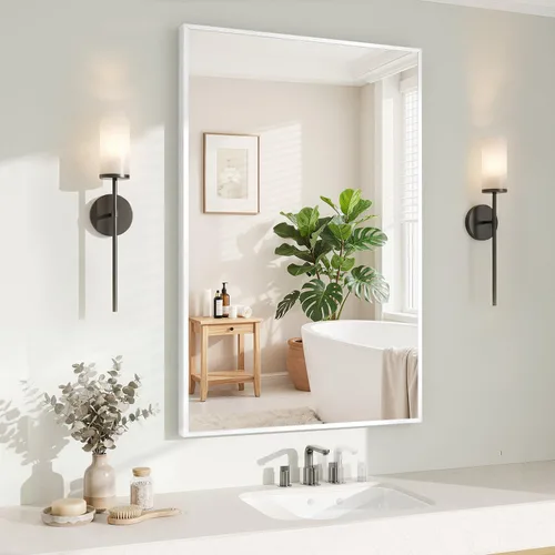 Vista 14 de Koonmi Espejo de pared rectangular negro, espejo de baño de 20 x 30 pulgadas, espejo de tocador con marco de aluminio para entrada, sala de estar