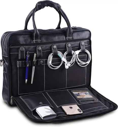 Vista 2 de 18 pulgadas cuero portátil bolsa para ordenador bolsa para hombre - Maletines de cuero genuino flexible para hombres w/acolchado portátil caso cuero