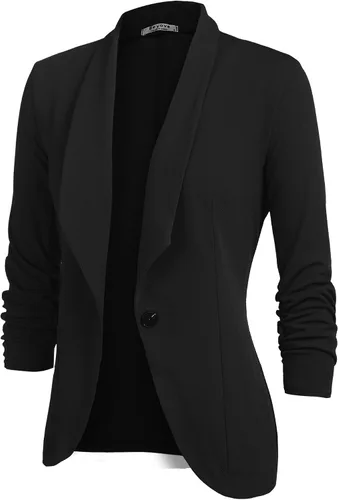 Vista 2 de Beyove - Chaqueta para mujer con manga 34 elástica y fruncida con parte delantera abierta ligera blazer para trabajo y oficina S a 3XL