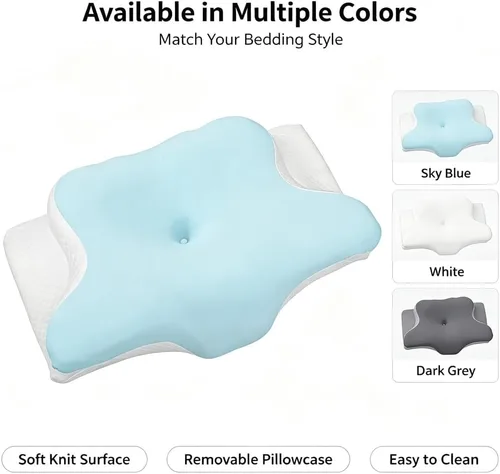 Vista 3 de Almohada cervical de espuma viscoelástica con contorno de mariposa, almohada ortopédica de apoyo para el cuello para dormir de lado y de espalda