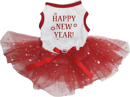 Vista 4 de Petitebella Happy New Year - Vestido para perro cachorro (negro/dorado, talla XS)