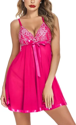 Vista 2 de Avidlove - Conjunto de lencería tipo camisón de encaje y malla para mujer