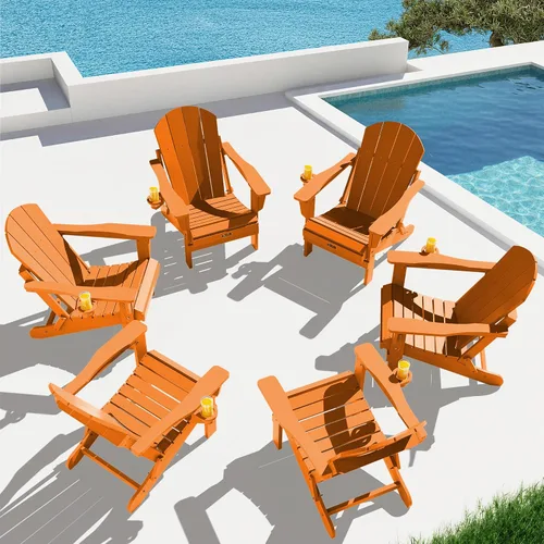 Vista 63 de SERWALL Silla Adirondack plegable para exteriores, silla de patio con portavasos - Ejército