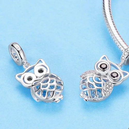 Vista 3 de Abalorio de gato de plata de ley 925 con diseño de animales para pulsera Pandora