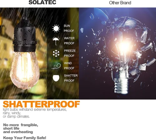 Vista 3 de Solatec Guirnalda de luces LED, inastillables, 96 pies, 30 enchufes colgantes, grado comercial, impermeable, 2 W, decoración para exteriores