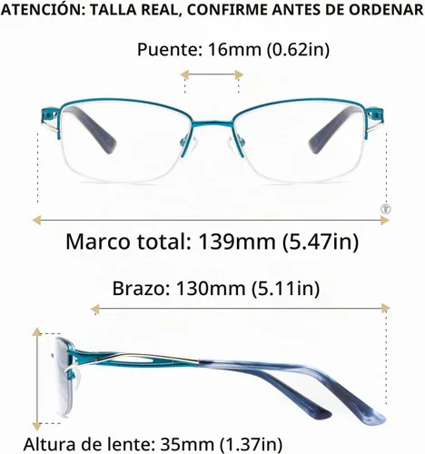 Vista 7 de LianSan Metal Zero Top - Gafas de lectura progresivas multienfoque para mujeres, con bloqueo de luz azul de medio borde, parte superior