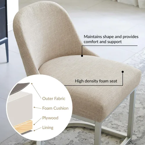 Vista 35 de Leick Home 214536 Barrelback Silla de comedor con base de metal, juego de 2, para comedor, asiento moderno de lino negro y base de metal dorado