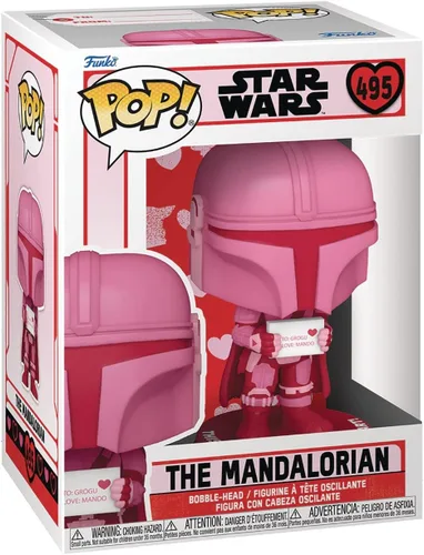 Vista 3 de Star Wars: Valentines - Mandalorian [Din Djarrin] Funko Pop! Figura de vinilo (paquete con funda protectora compatible con Pop Box), multicolor