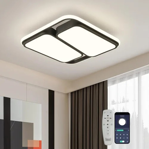 Vista 10 de ORANOOR - Lámpara de techo LED moderna, lámpara de techo de montaje empotrado regulable de 15.7 pulgadas en forma de cuadrado negro con control