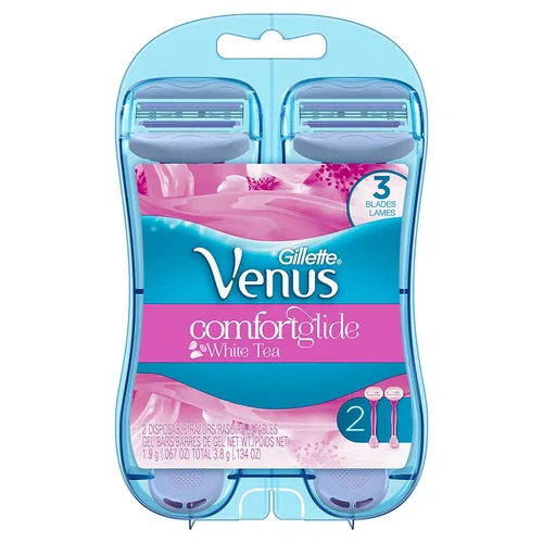 Vista 8 de Gillette Venus ComfortGlide - Maquinillas de afeitar desechables para mujer, 2 unidades, con barras de humedad perfumadas de té blanco para un