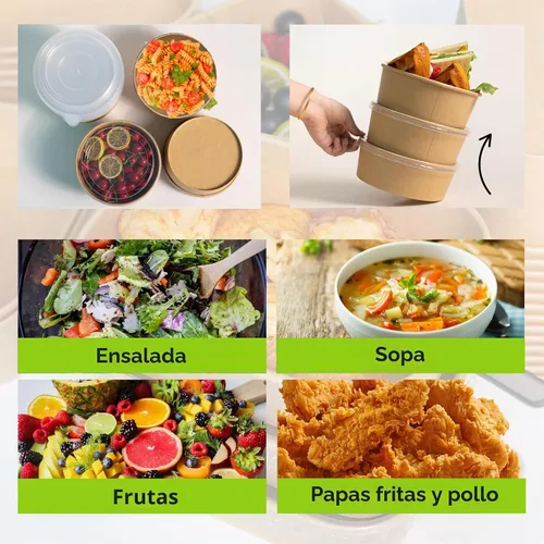 Vista 4 de Cuencos de papel redondos desechables de 17 onzas con tapa, 50 juegos de recipientes de delicatessen, cuencos de acai a prueba de derrames
