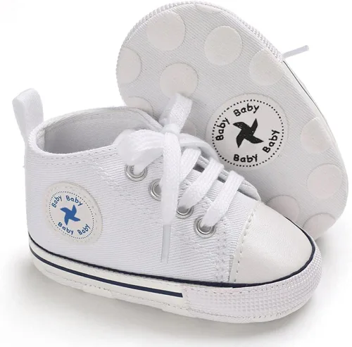 Vista 5 de Zapatos unisex para bebés, niñas y niños, suela suave, lona para recién nacidos, primeros pasos, zapatillas altas antideslizantes