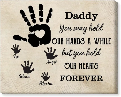 Vista 9 de GOSSBY Lienzo personalizado (1 niño) Daddy, You Hold My Hand For A While, But You Hold My Heart Forever Padre, regalos para papá, foto personalizada