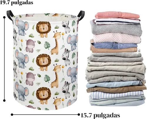 Vista 6 de Cesta de Ropa Sucia para Bebé Canasta para Bebé para Guardería de Niño y Niña Lindo Contenedor Organizador de Almacenamiento de Juguetes para Niños