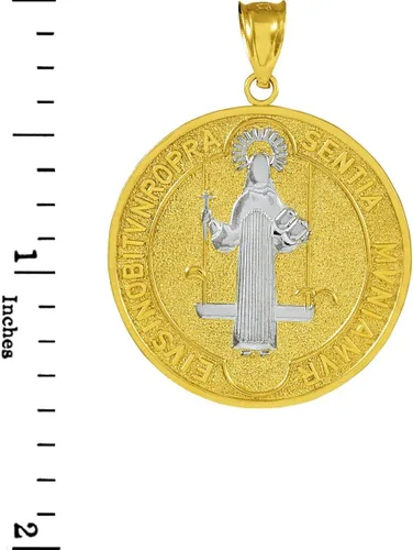 Vista 3 de Milagrosa Medalla de San Benito 14K Two-tone Moneda de oro colgante (Tamaño Grande)