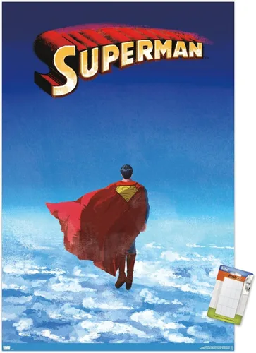 Vista 12 de DC Comics Superman - Póster de pared de nubes de horizonte, 22.4 pulgadas de largo x 14.7 pulgadas de ancho, versión enmarcada de madera de granero