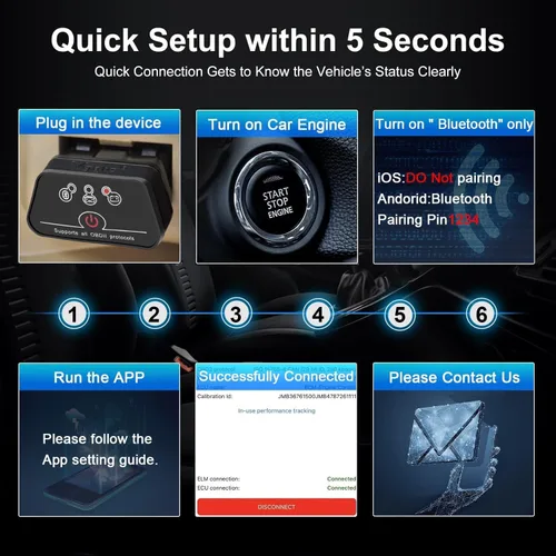 Vista 6 de iCar2 OBD2 Bluetooth Adaptador Escáner Diagnóstico para iOS y Android: Herramienta de Diagnóstico Auto-Conecta Borra Código de Error Datos en Vivo