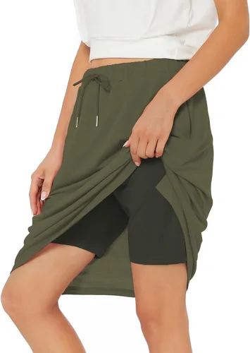 Vista 5 de Century Star Faldas de tenis para mujer con bolsillos, para golf, longitud hasta la rodilla, faldas deportivas con cordón en la cintura y pantalones