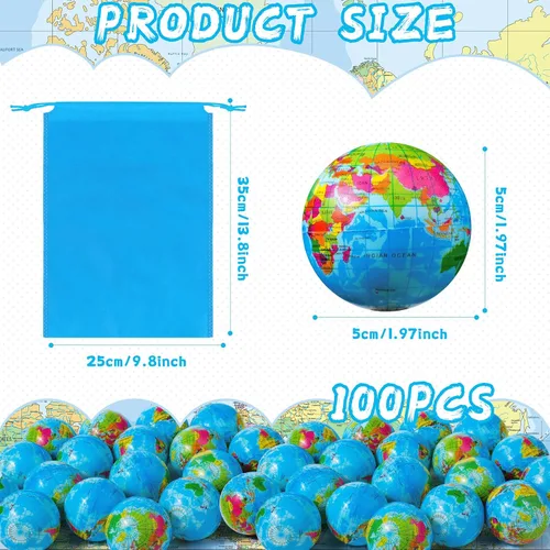 Vista 3 de HyDren 20 mini bolas de estrés globo a granel de 2 pulgadas de espuma para aliviar el estrés de la Tierra del mundo para ejercicio de dedos