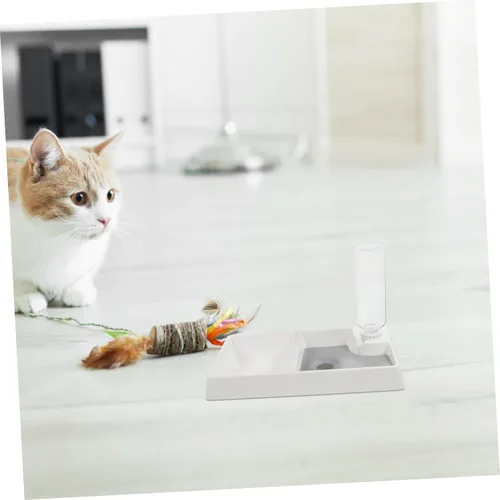 Vista 4 de Dispensador de agua de doble tazón para gatos y perros, alimentador automático para mascotas, botella de hidratación