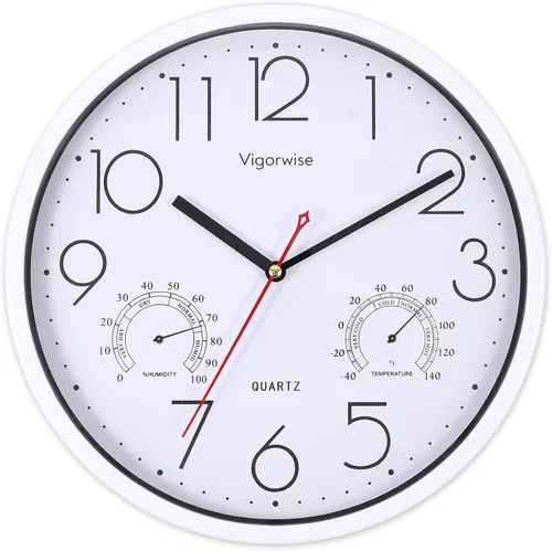Vista 14 de Reloj de pared blanco de 8 pulgadas, silencioso, con temperatura Decorativo para cocina/sala de estar/dormitorio/oficina/escuela/aula
