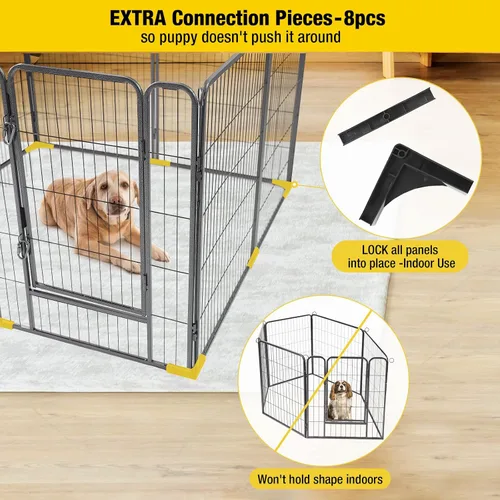 Vista 4 de Corralito plegable de metal para perros con puerta de puerta, valla de metal resistente para animales pequeños, perrera para exteriores