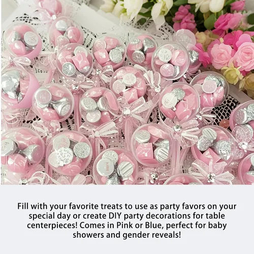 Vista 5 de 24 piezas rellenables de sonajero para bebé, color rosa con oso decorativo y cinta