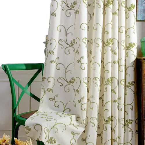 Vista 9 de VOGOL - Cortinas de 2 paneles con ramas bordadas de lino sintético con ojales, cortinas para dormitorio/sala de estar, paneles de tratamiento