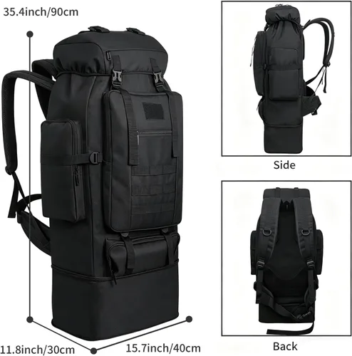 Vista 7 de 80L/100L senderismo mochila hombres camping mochila grande al aire libre viaje militar táctica Molle Trekking bolsa mujeres