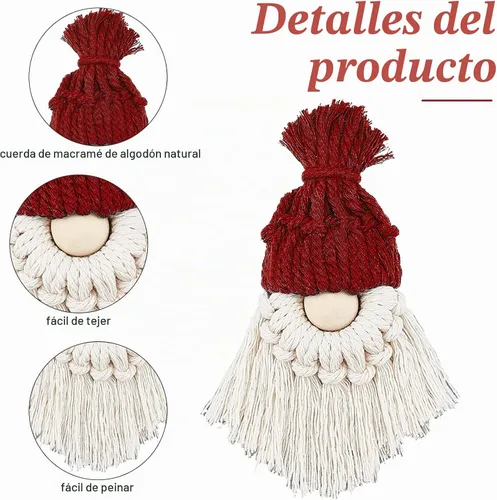 Vista 3 de FREEBLOSS - Juego de 6 gnomos navideños de macramé de Papá Noel Papá Noel de 6