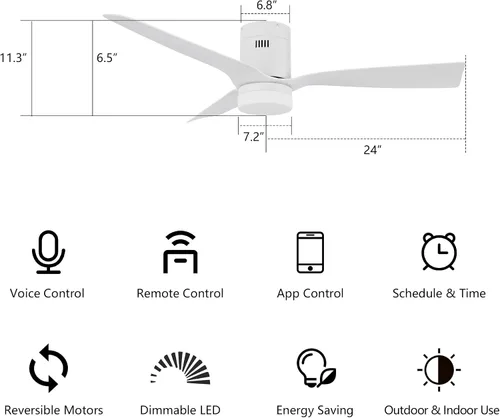 Vista 9 de SMAAIR Ventilador de techo inteligente de 52 pulgadas con luces y motor de CC de 10 velocidades, funciona con control remoto, Alexa/Google