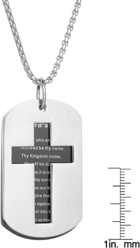 Vista 4 de Metro Jewelry Lord's Prayer - Collar con colgante de cruz tallada para hombre en acero inoxidable con chapado en iones negros en una cadena de caja