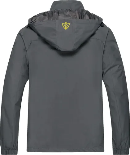 Vista 2 de GIISAM Chaqueta impermeable y a prueba de viento para hombre, ligera, con capucha, chaqueta deportiva de montaña para hombre, cortavientos