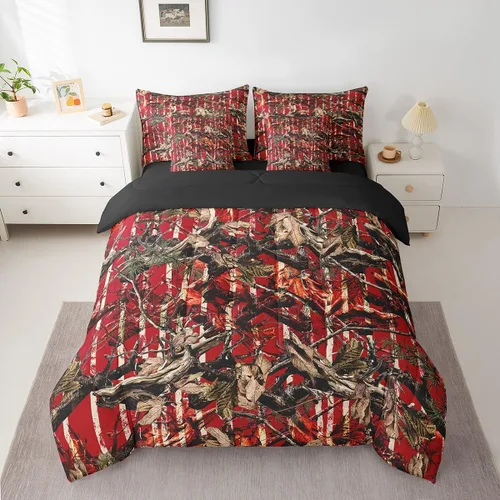 Vista 46 de Feelyou Juego de edredón botancial de camuflaje con bandera estadounidense Negro Marrón Oscuro