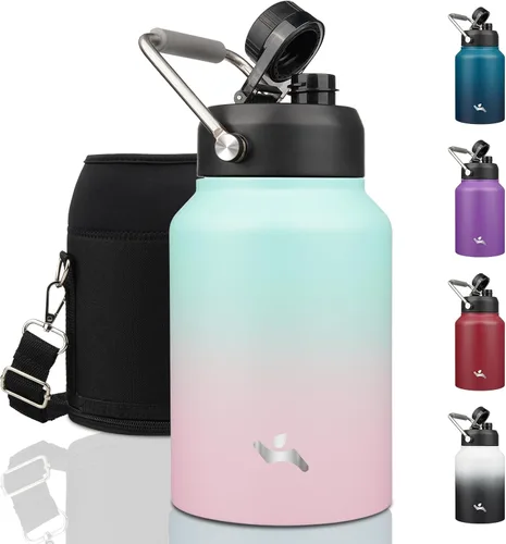 Vista 35 de Konokyo Jarra de medio galón con asa, botella de agua aislada de 64 onzas con bolsa de transporte, botella de metal de acero inoxidable al vacío