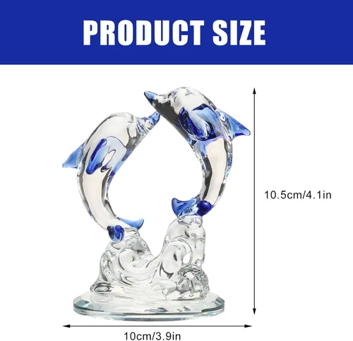Vista 2 de Figura de delfín de cristal, escultura náutica, adorno de animal del océano, decoración de escritorio para el hogar, oficina, cumpleaños, Navidad