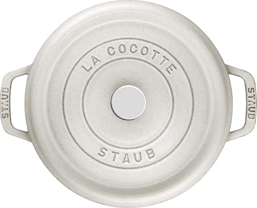 Vista 2 de Staub - Olla redonda de hierro fundido de 2.75 cuartos, color trufa blanca, fabricada en Francia