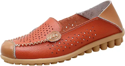 Vista 6 de Zapatos deportivos de moda para mujer, mocasines casuales de cuero con estampado floral, puntera redonda, huecos, tacón bajo, mocasines ligeros