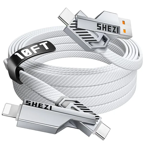 Vista 12 de SHEZI [Actualizado 2.0] 4-en-1 Cable USB C Corto 60W 0.6 Pies Carga Rápida [Sincronización de Datos 480Mbps] Cargador Combo de Cordón Plano Trenzado