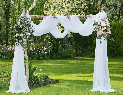 Vista 10 de Warm Home Designs Paquete de Tela para Arco de Boda Tiene 2 Scarves de 216 Pulgadas (18 Pies) en Tela Azul Marino y Blanco para Ceremonia de Boda
