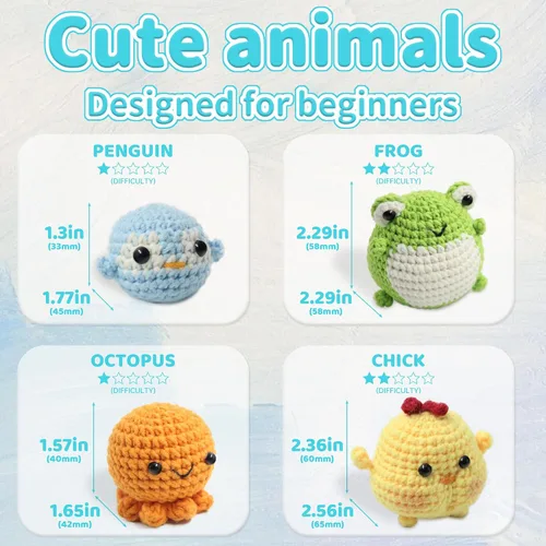 Vista 4 de YAMAXIN Kit de Ganchillo para Principiantes Adultos – 4PCS Kit de Inicio de Amigurumi de Animales de Ganchillo con Hilo, Ganchos, Herramientas