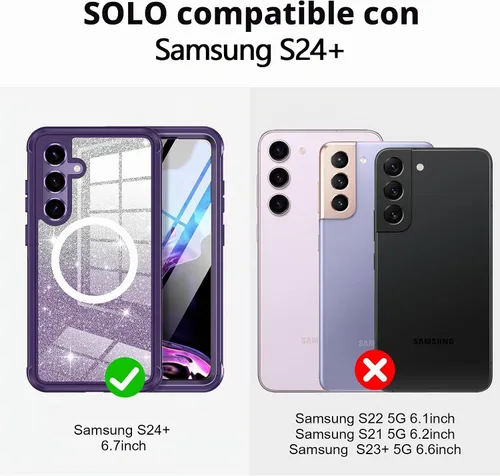 Vista 2 de Hekodonk Funda con Purpurina para Samsung Galaxy S24 Plus, Compatible con MagSafe