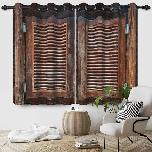 Vista 60 de Cortinas rústicas para ventana de puerta de granero, puerta de madera gris, puerta de garaje, tratamiento de ventana para sala de estar, dormitorio