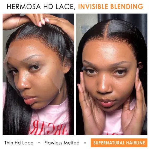 Vista 3 de Hermosa - Pelucas de cabello humano con encaje frontal HD de 13 x 4 pulgadas, prearrancadas con cabello de bebé, densidad 180, transparente, 9A