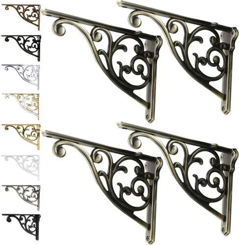 Vista 8 de Soportes de estante de 4 pulgadas, paquete de 4 soportes de pared de latón antiguo de alta resistencia, estantes decorativos de cocina victoriana