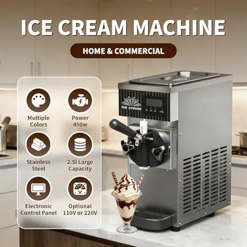 Vista 2 de Máquina comercial de helado suave, limpieza automática, panel LCD, máquina de postres de encimera para restaurantes, cafeterías y tiendas, perfecta