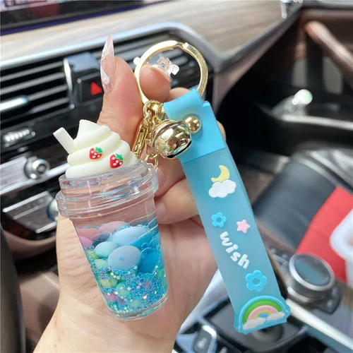 Vista 2 de Xinbalove Lindas bolsas de botella de helado para muñeca con colgante de llavero de coche para niños, niñas y mujeres, llavero flotante de jalea