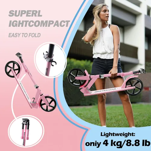 Vista 3 de Kick Scooter for Kids Ages 6+, Teens & Adults, Adjustable Handlebars, Rear Brake, Big Wheel Foldable Scooter for Indoor & Outdoor